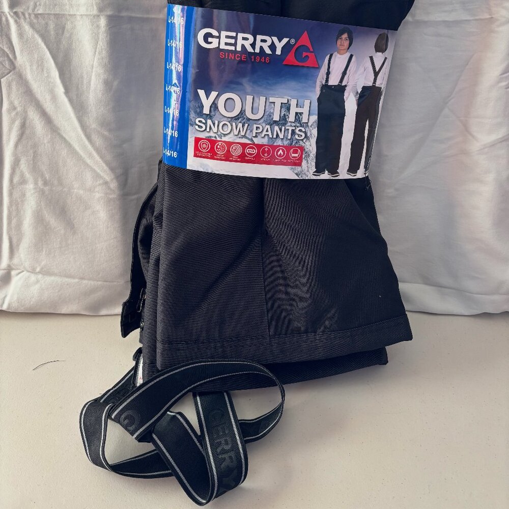 Gerry youth black snow pants with removable suspenders Boys Large 14/16 NWT